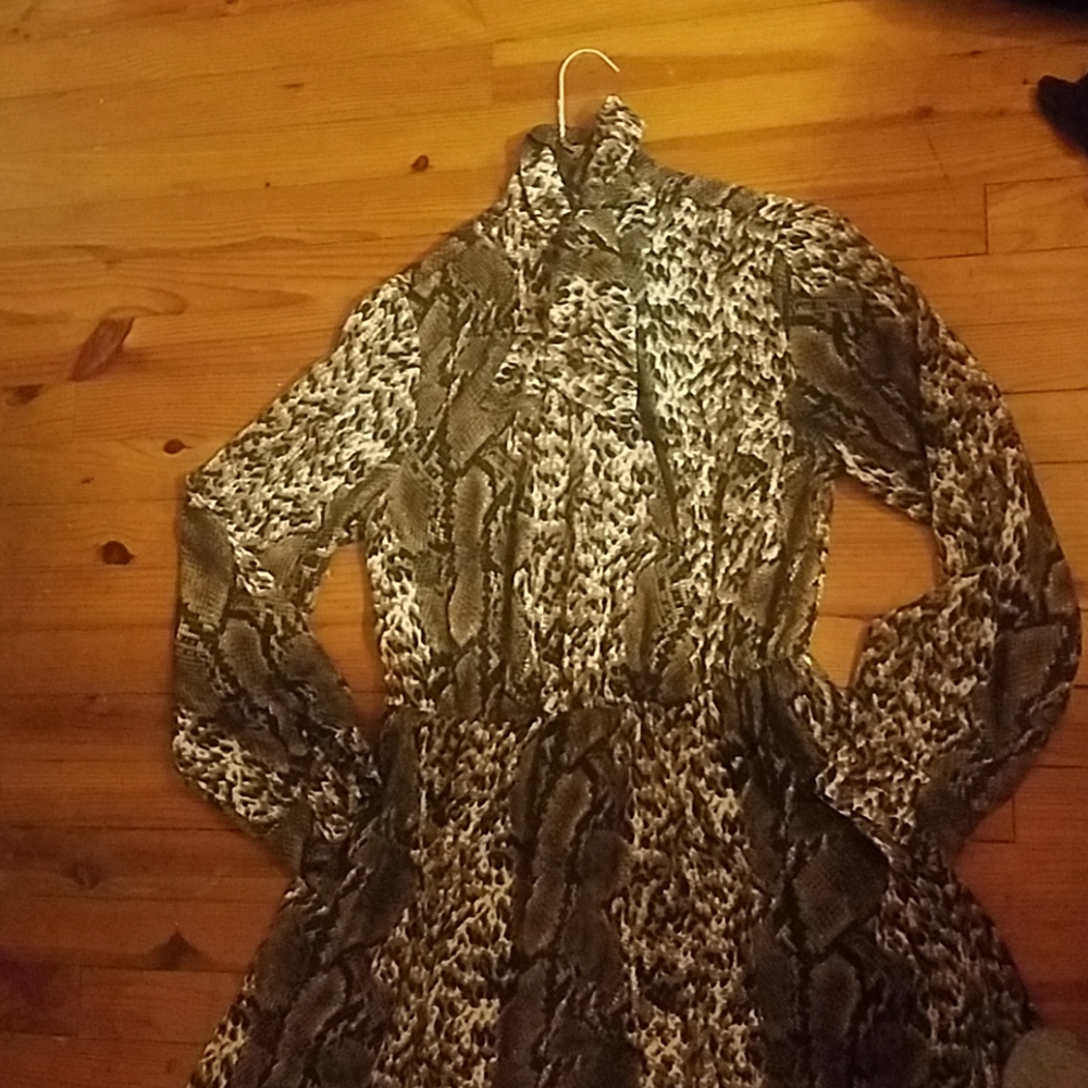 Snakeskin tie neck maxi dress